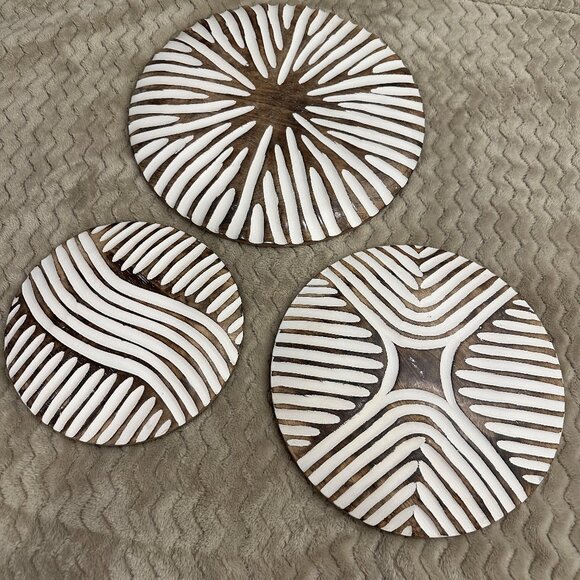 3 Pc Wooden Tribal Art Set - Picture 1 of 7